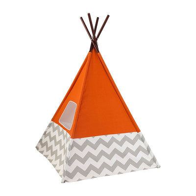 KidKraft Kids Child Deluxe Indoor Play Teepee in Orange & Grey Chevron(Open Box)