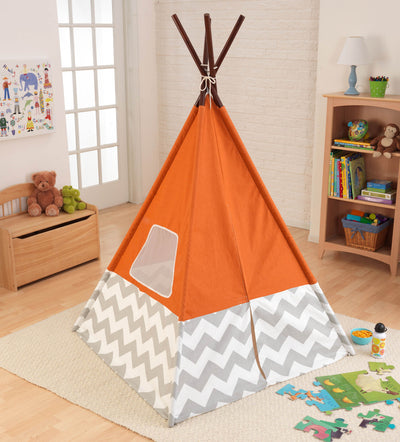 KidKraft Kids Child Deluxe Indoor Play Teepee in Orange & Grey Chevron(Open Box)