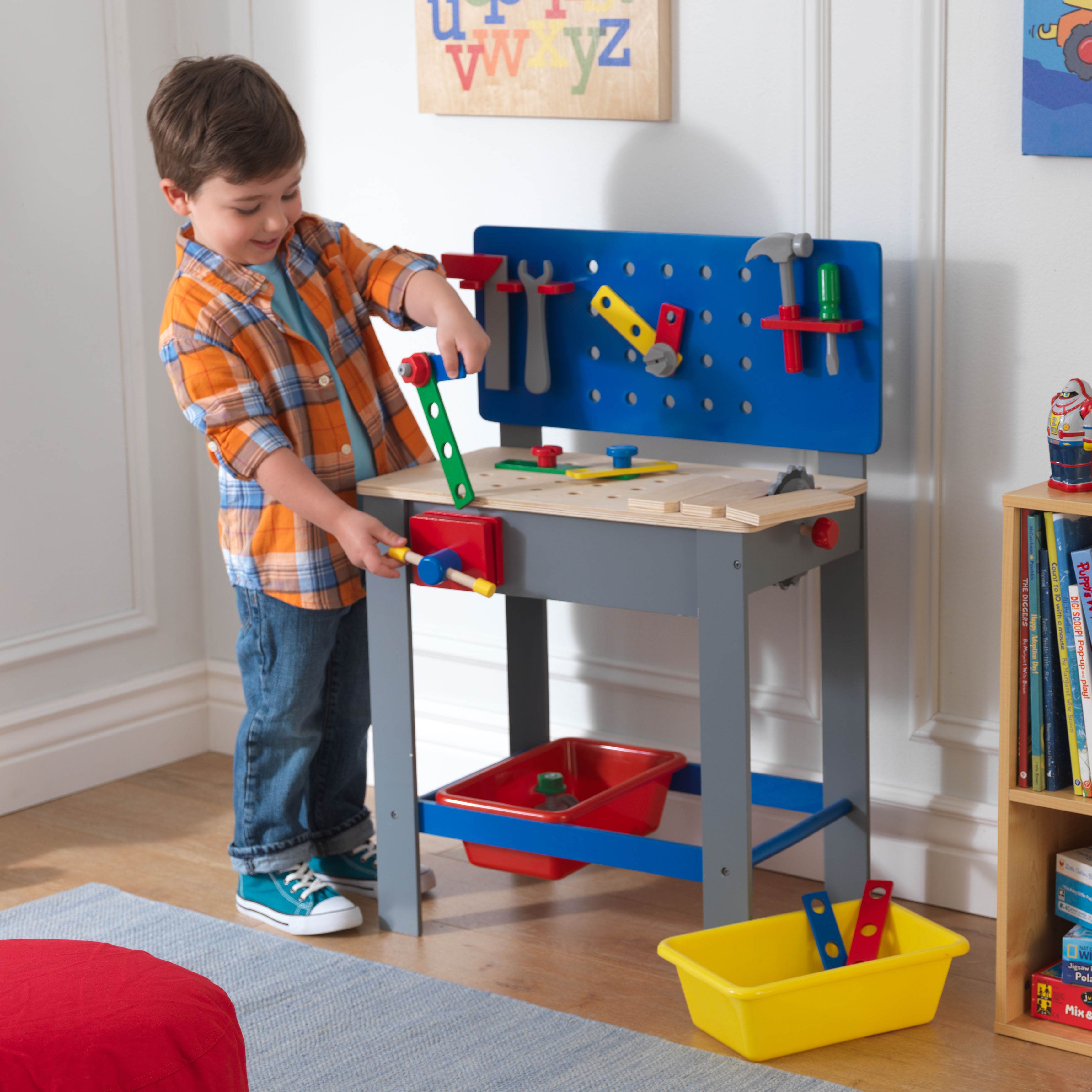 KidKraft Primary Colors Deluxe Workbench w/ Tools Storage Bins 63345 - Open Box