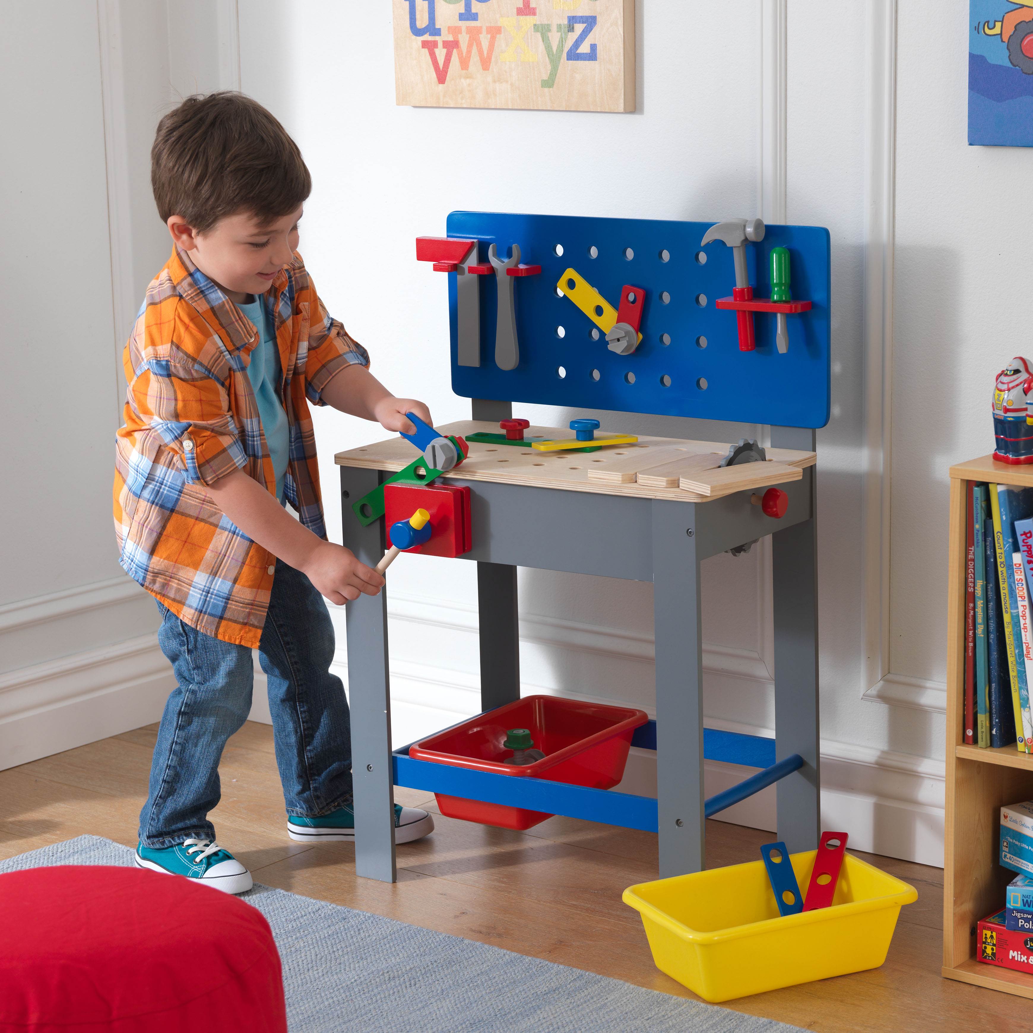 KidKraft Primary Colors Deluxe Workbench w/ Tools Storage Bins 63345 - Open Box