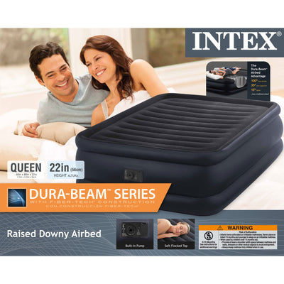 Intex Fiber-Tech Downy Raised Queen Air bed, Mattress Bed with Pump (Used)