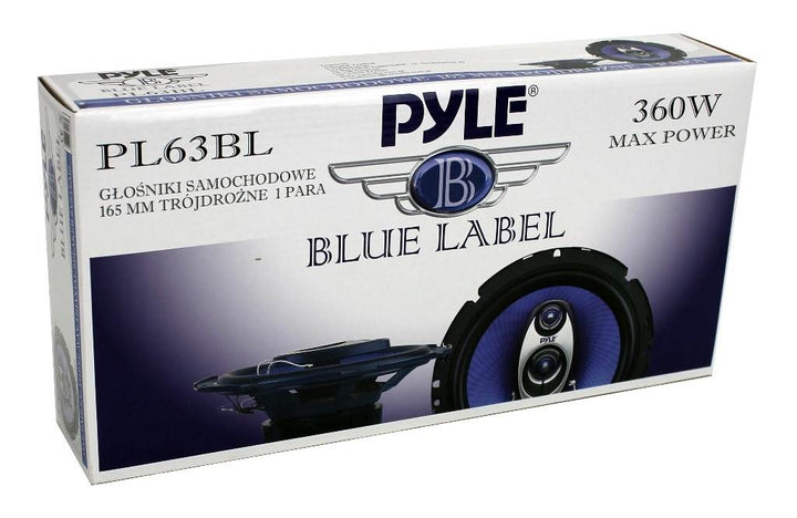 Pyle PL63BL 6.5" 360 Watts 3-Way Car Audio Coaxial Speakers PAIR Blue (Open Box)