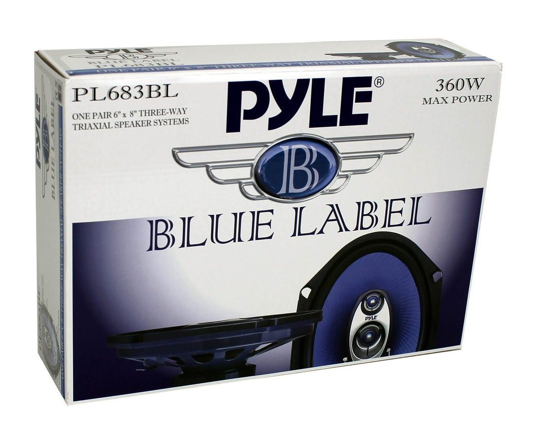 Pyle PL683BL 6x8" 360 Watt 3-Way Car Coaxial Audio Speakers Stereo, Blue (Pair) - VMInnovations