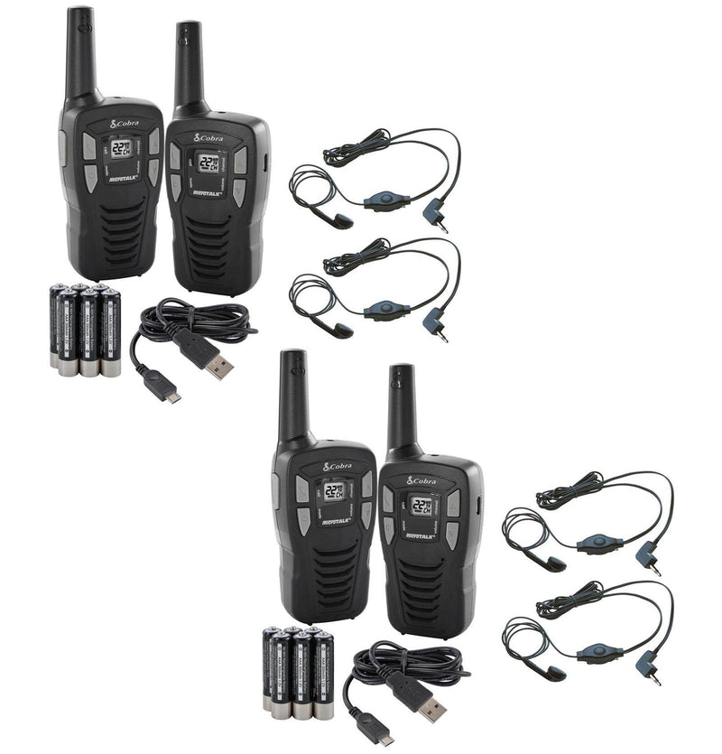 (4) COBRA CXT195 16 Mile 22 Ch FRS/GMRS Walkie Talkie 2-Way Radios w/ Headsets