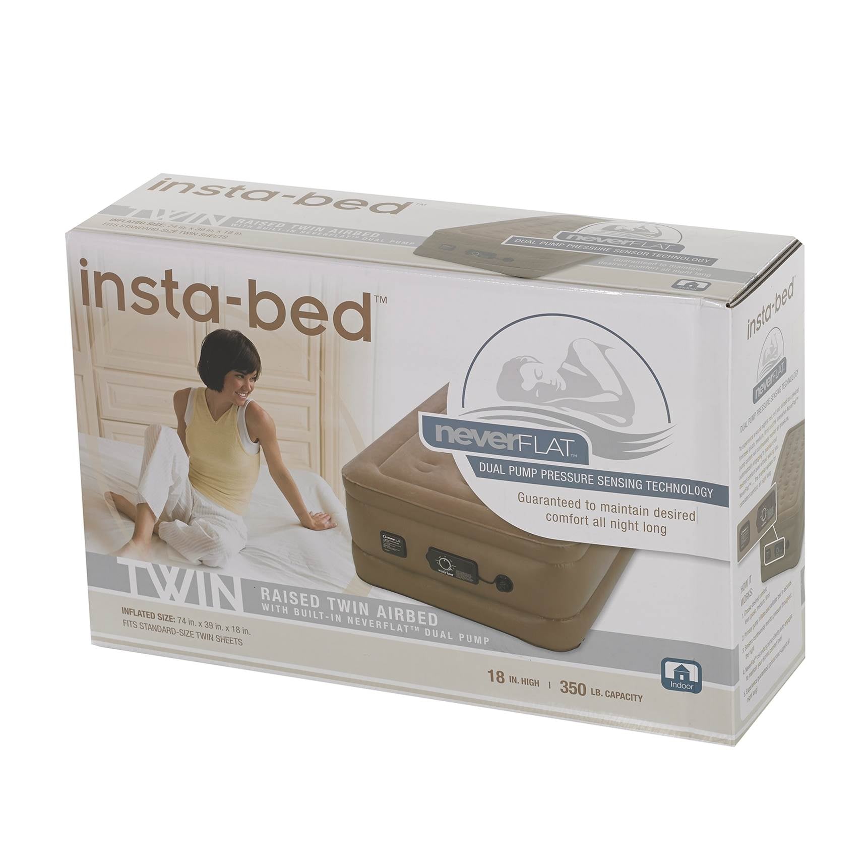 InstaBed Raised Twin Air Bed Mattress w/ Never Flat Air Pump | 840016 (Open Box)