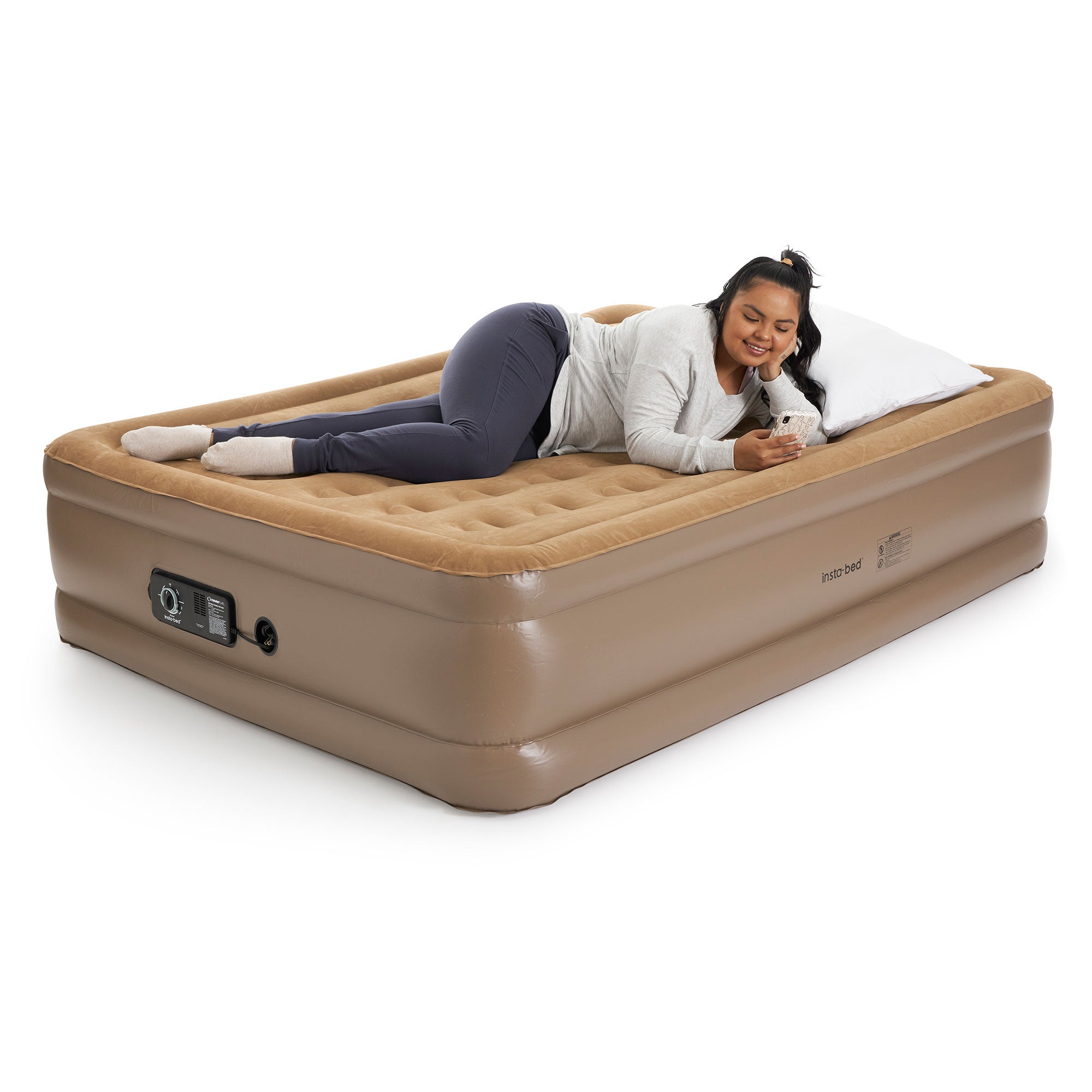 Insta-Bed Raised 18" Inflatable Queen Airbed w/ neverFlat Pump, Beige (Damaged)
