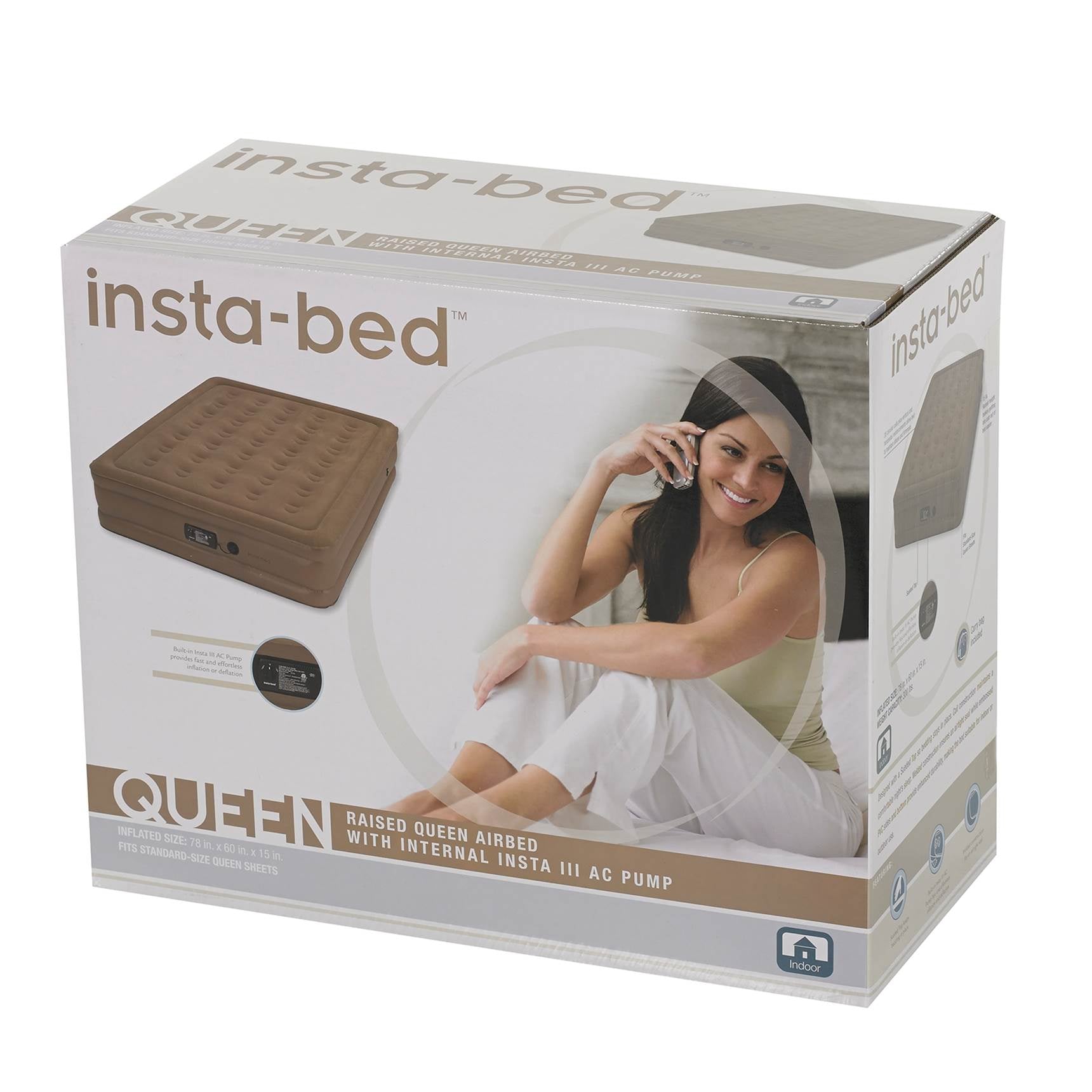 Insta-Bed Raised Queen Pillow Top Air Bed Mattress with Air Pump (Open Box)