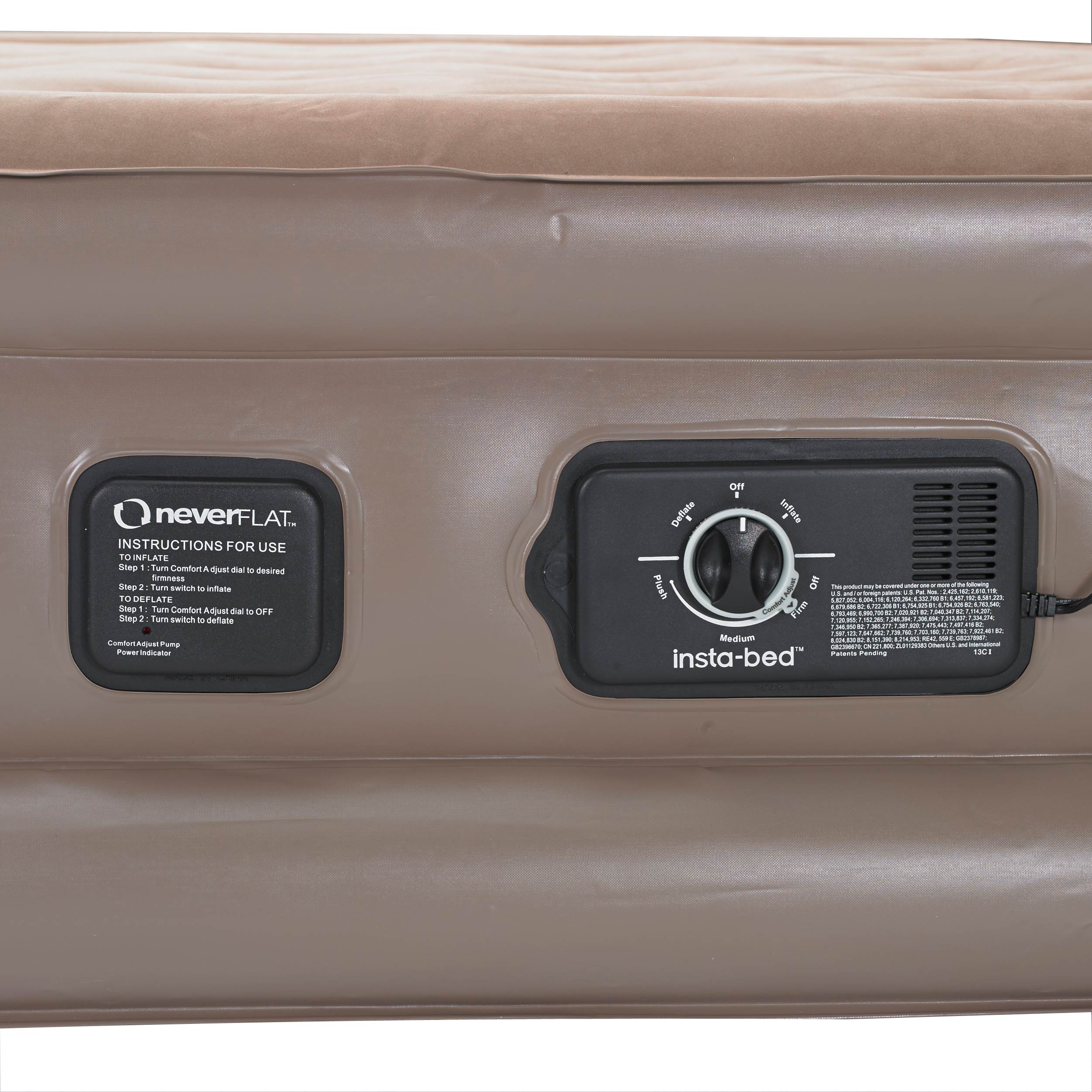 InstaBed Raised Queen Headboard Air Bed Mattress & neverFLAT Air Pump (Open Box)