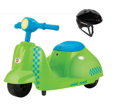 Razor Jr. Mini Mod Electric Scooter Rid-On Green Moped with Child Sport Helmet
