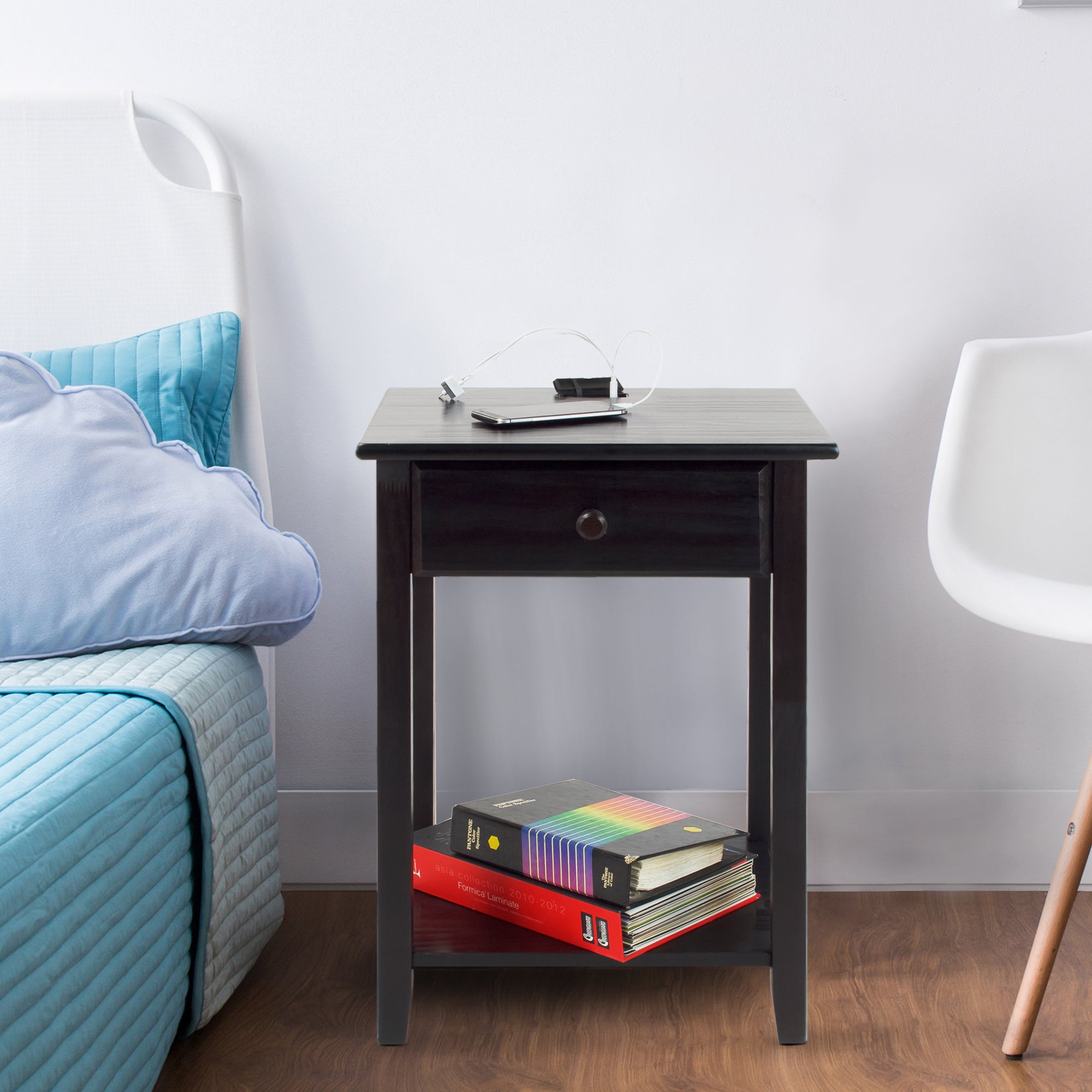 Casual Home Night Owl Bedroom Nightstand with Discrete USB Port Station (2 Pack)