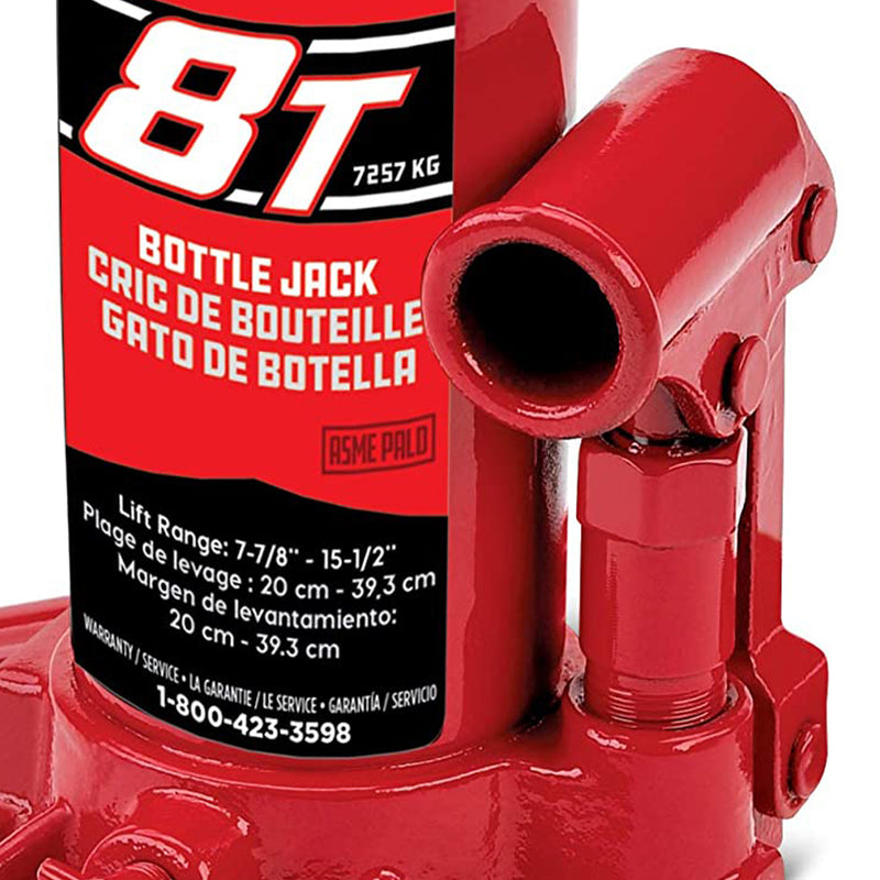 Powerbuilt Automotive Vehicle 8 Ton Bottle Jack with Forged Iron Saddle, Red