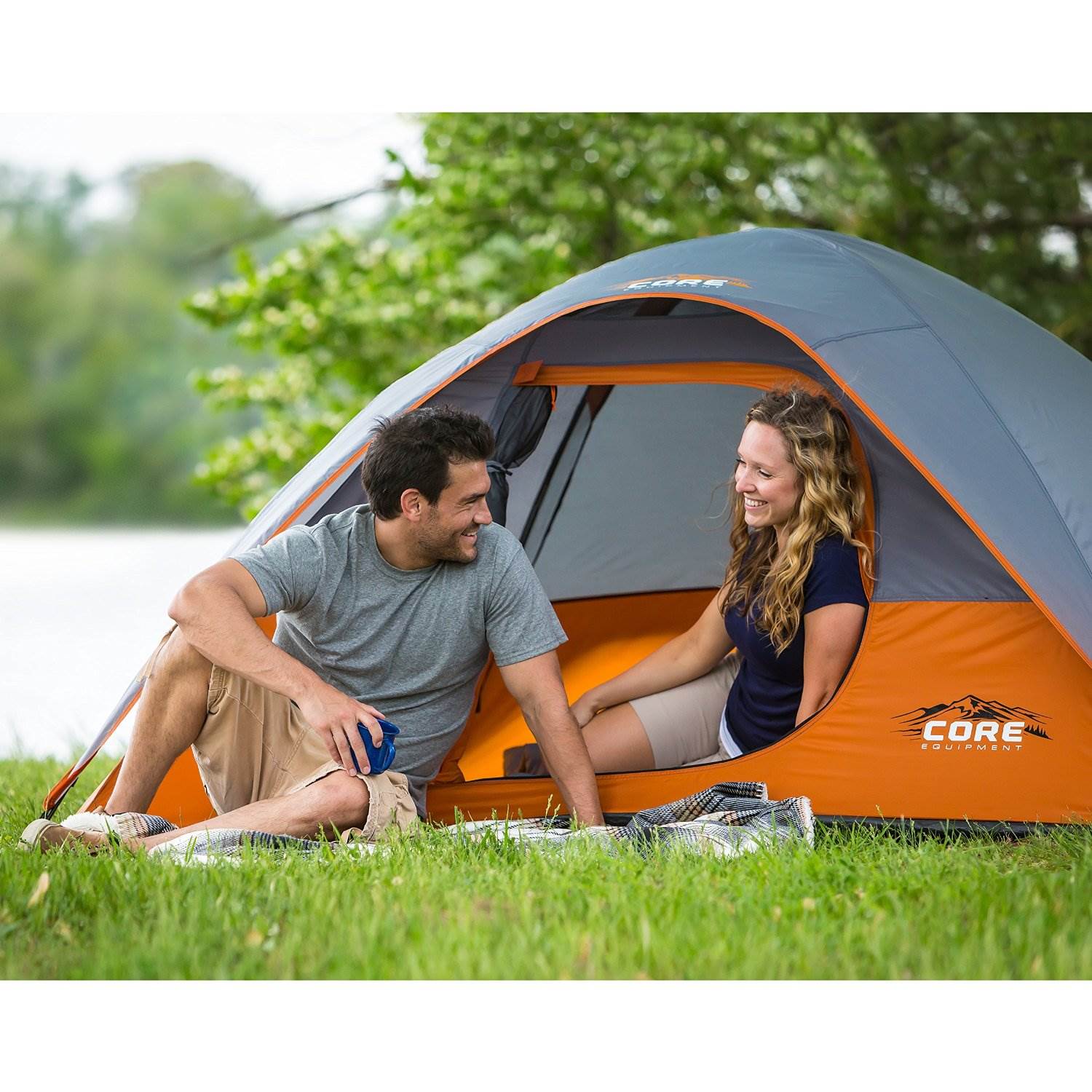 CORE Equipment 4 Person 9' x 7' Dome Camping Tent - Orange/Grey (Open Box)