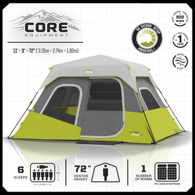 Core Equipment 11 x 9-Foot 6-Person Instant Cabin Camping Tent COR-40007 (Used)