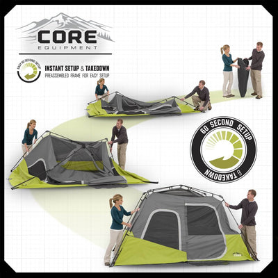 CORE Equipment 6 Person Instant Pop Up 11' x 9' Cabin Camping Tent (Open Box)