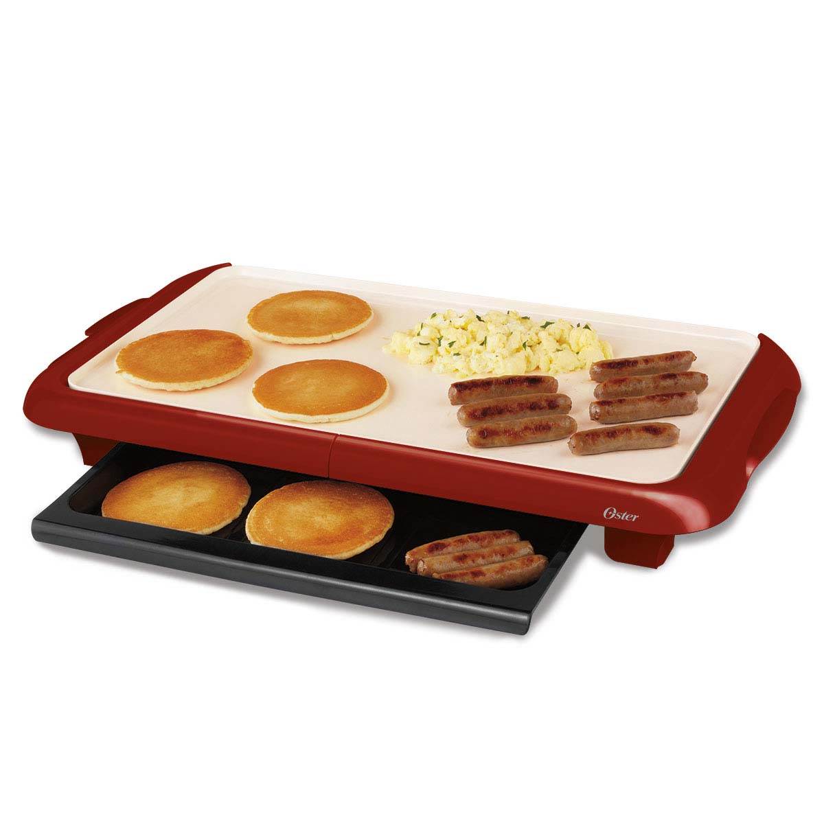 Oster DuraCeramic Griddle w/Warming Tray, Candy Apple Red - Open Box