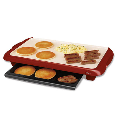 Oster DuraCeramic Griddle w/Warming Tray, Candy Apple Red - Open Box