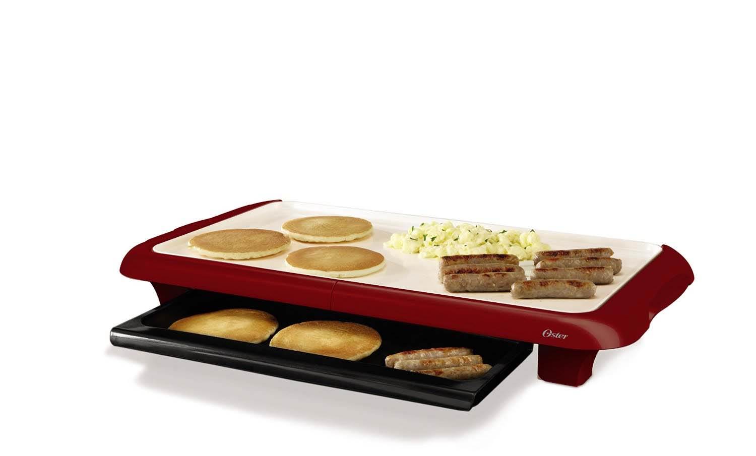 Oster DuraCeramic Griddle w/Warming Tray, Candy Apple Red - Open Box