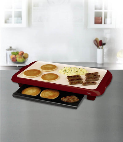 Oster DuraCeramic Griddle w/Warming Tray, Candy Apple Red - Open Box