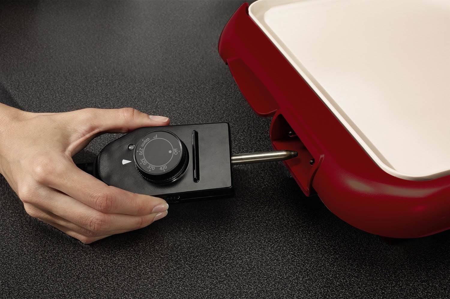 Oster DuraCeramic Griddle w/Warming Tray, Candy Apple Red - Open Box