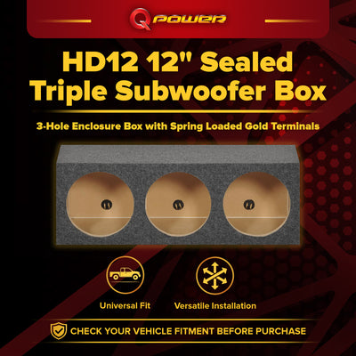 Q Power HD12 12" Sealed Triple Car Audio Subwoofer Sub Box Enclosure - VMInnovations