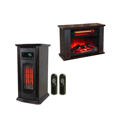 LifeSmart LifePro 150 Sq Ft Infrared Quartz Tower Heater + Mini Fireplace Heater - VMInnovations
