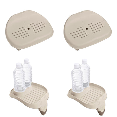 Intex Slip Resistant Hot Tub Seat 2 Pack and Cup Holder/Refreshment Tray 2 Pack