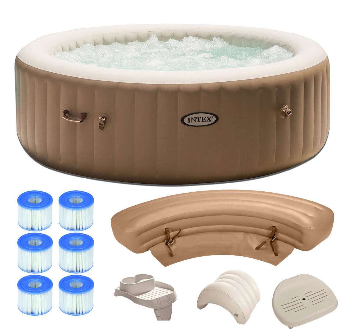 Intex Pure Spa 6 Person Inflatable Portable Hot Tub with Headrest and Cup Holder