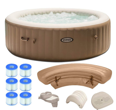 Intex Pure Spa 6 Person Inflatable Portable Hot Tub with Headrest and Cup Holder