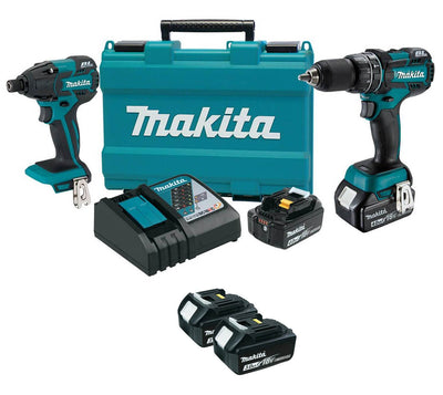 Makita Tool XT248MB 18V Lithium-Ion Impact Driver & Hammer Drill Kit + Batteries