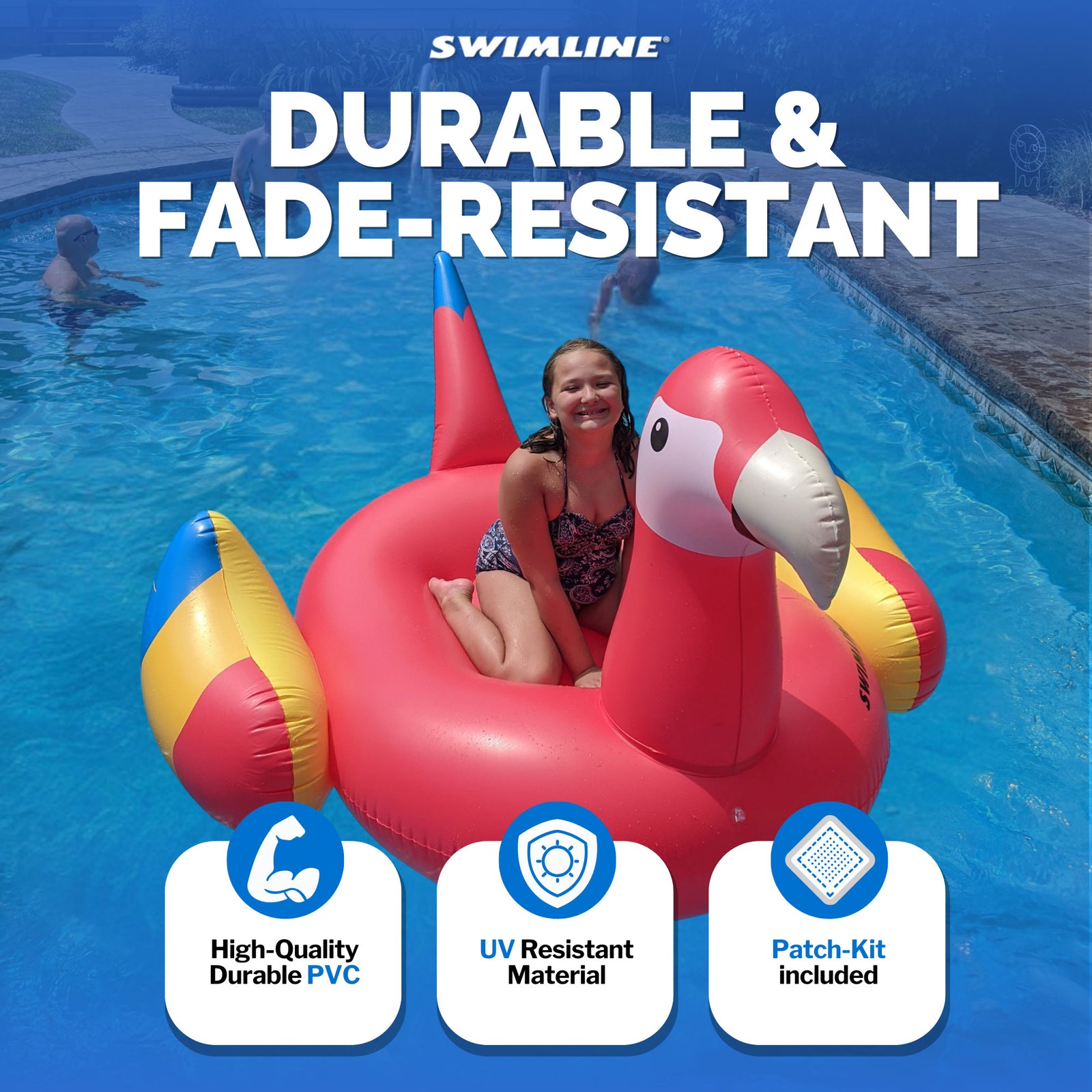 Swimline 90629 Giant 93" Tropical Parrot Inflatable Ride On Swimming Pool Float - VMInnovations