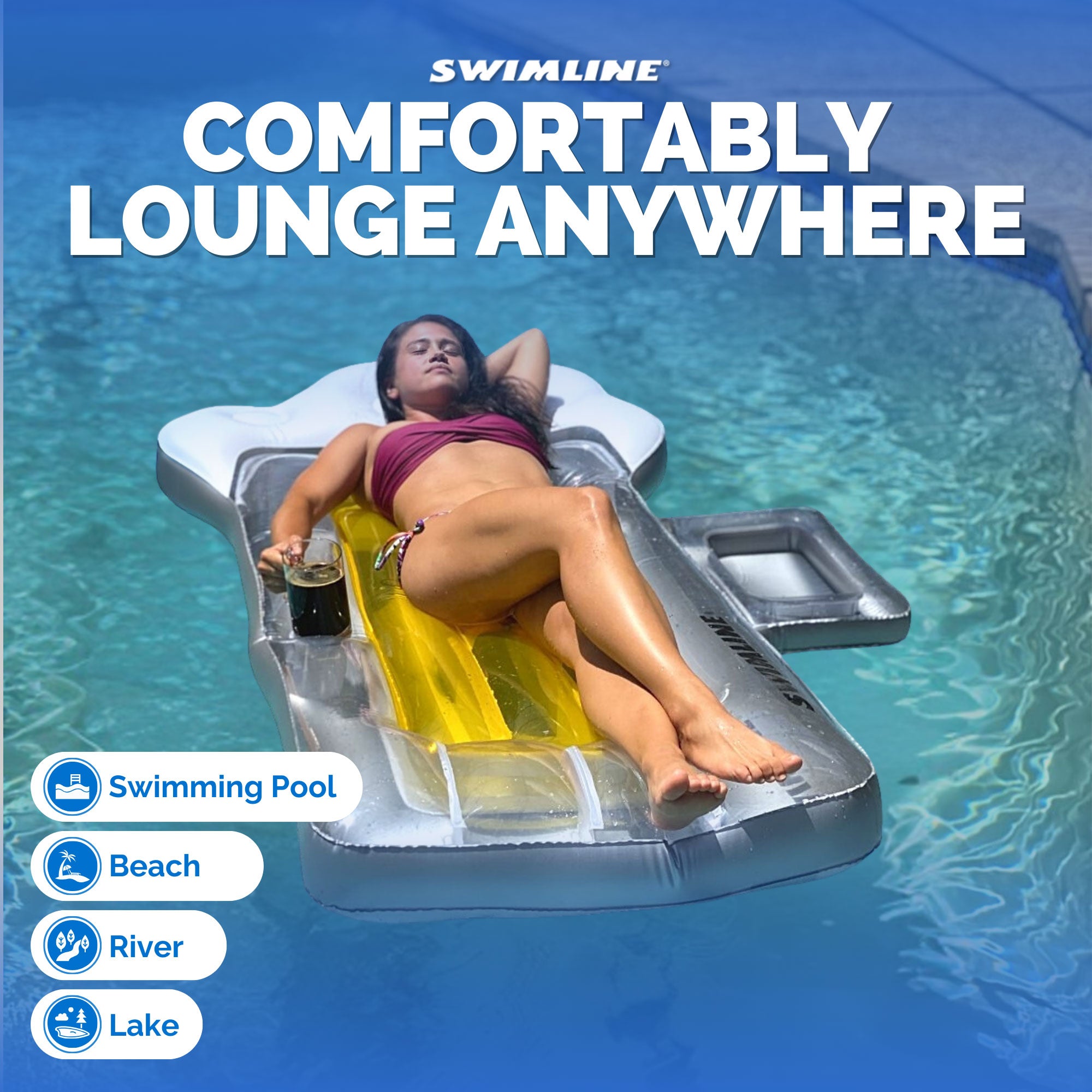 Frosted Beer Mug Inflatable Swimming Pool Lounger Floating Water Raft (Used)