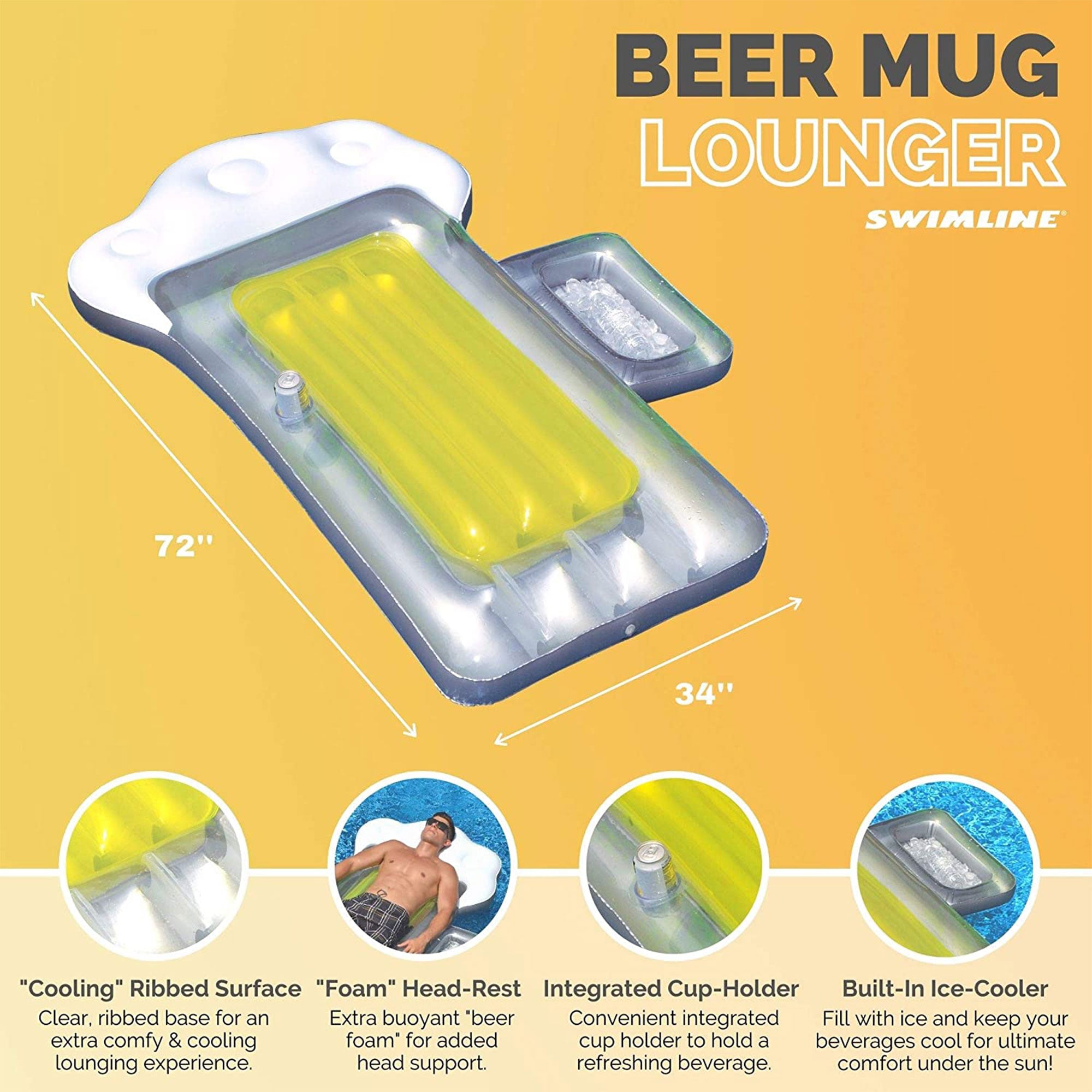 Frosted Beer Mug Inflatable Swimming Pool Lounger Floating Water Raft (Used)