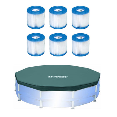 Intex Pool Filter (6 Pack) with Intex 10-Foot Round Above Ground Pool Cover - VMInnovations