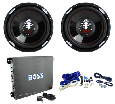 2) Boss P126DVC 12" 4600W Car Subwoofers+3400 Watt Mono Amplifier+Amp Kit