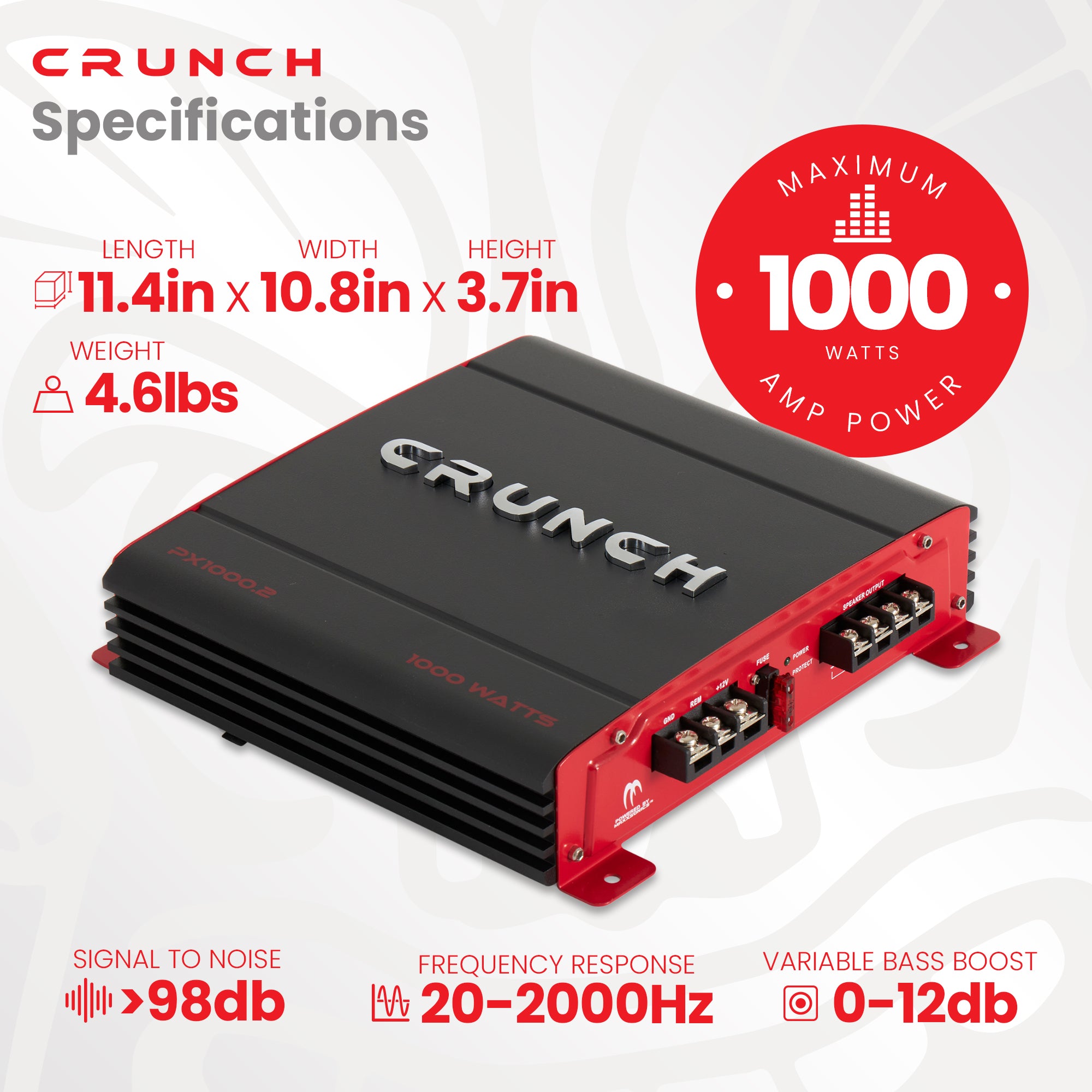 Crunch 2-Channel 1,000 Watt Amp A/B Class Car Audio Stereo Amplifier (Used)