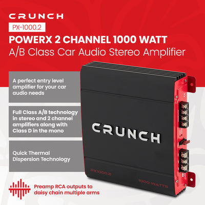Crunch 2-Channel 1,000 Watt Amp A/B Class Car Audio Stereo Amplifier (Used)