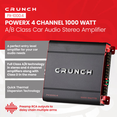 Crunch PX-1000.4 4 Channel 1000 Watt Amp A/B Class Car Stereo Power Amplifier - VMInnovations