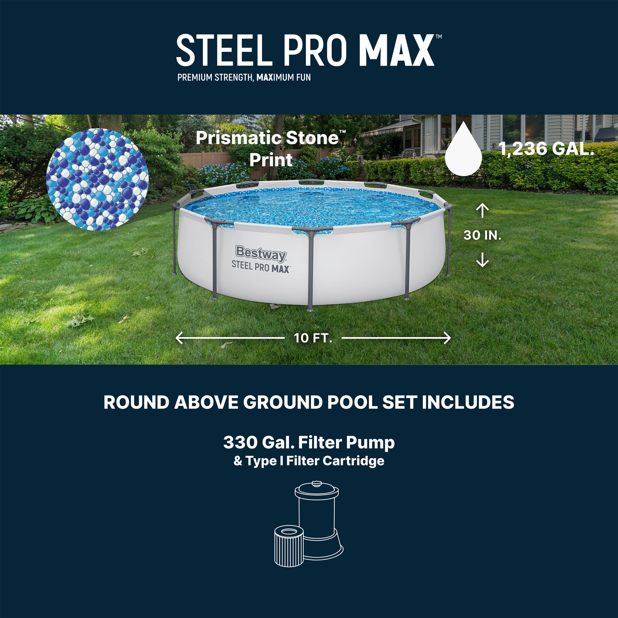 Bestway Steel ProMAX 10'x30" Above Ground Outdoor Swimming Pool w/Pump(Open Box)