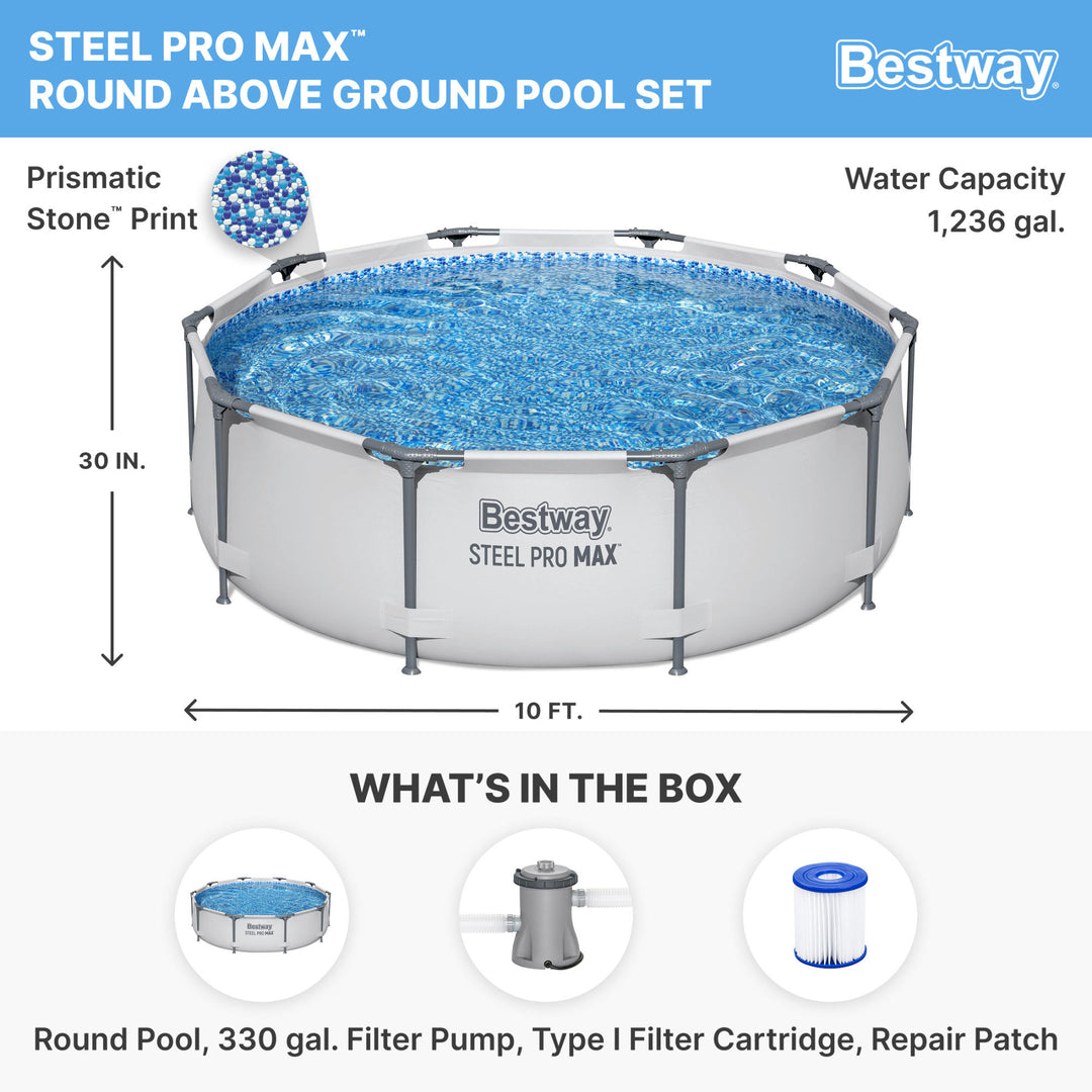 Bestway Steel ProMAX 10'x30" Above Ground Outdoor Swimming Pool w/Pump(Open Box)