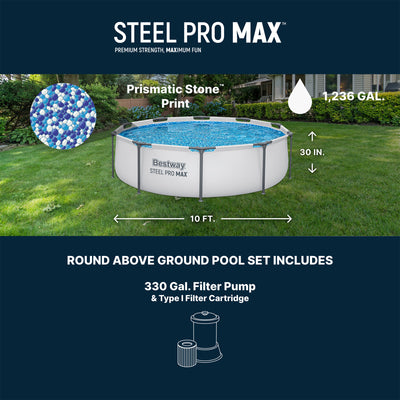 Bestway Steel Pro MAX 10'x30" Above Ground Outdoor Swimming Pool with Pump(Used)