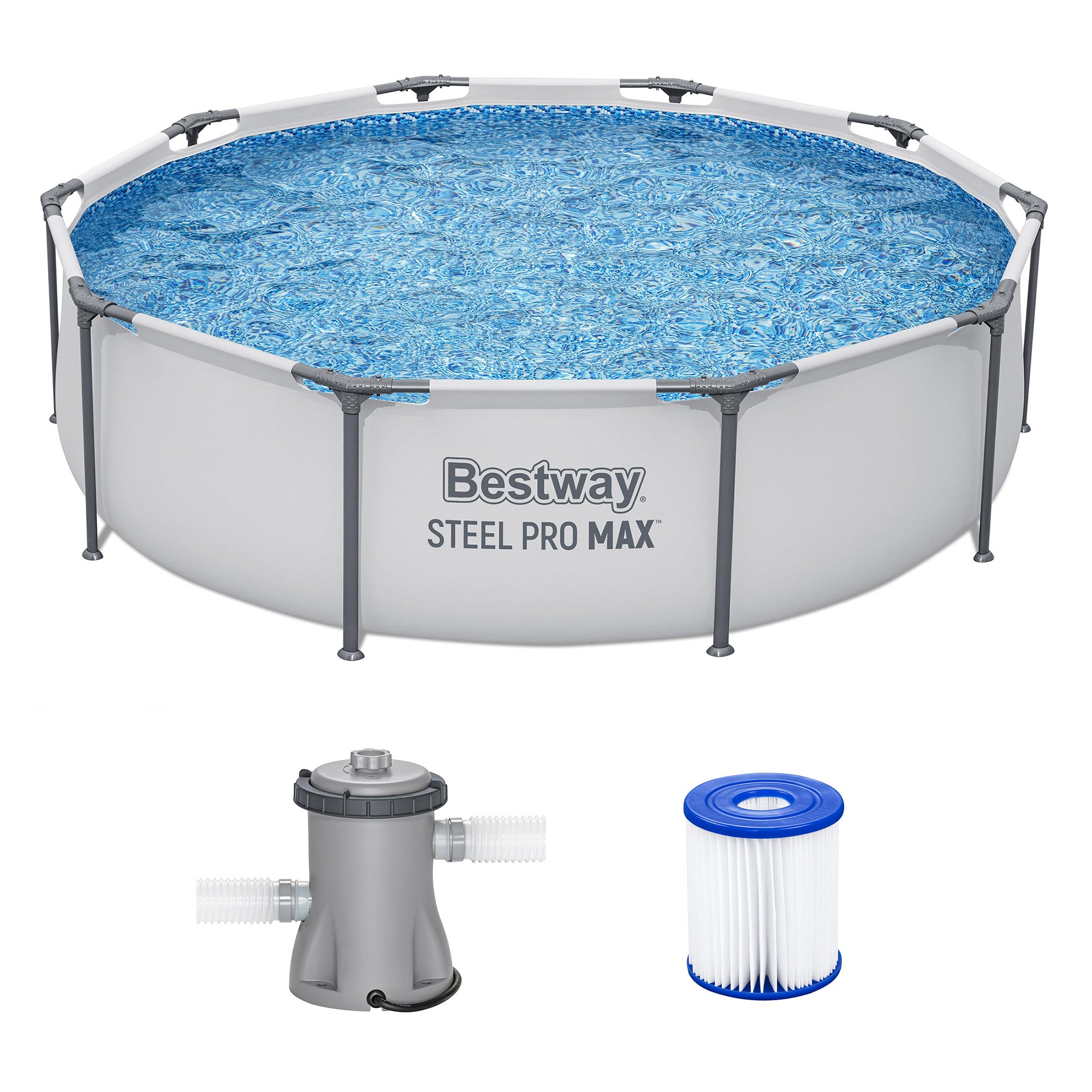 Bestway Steel Pro MAX 10'x30" Above Ground Outdoor Swimming Pool with Pump(Used)