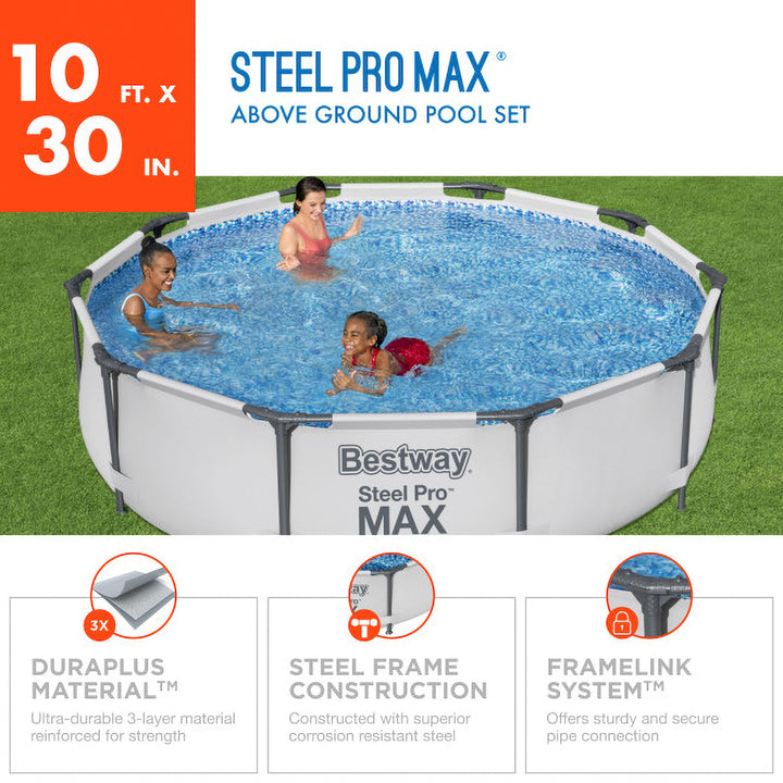 Bestway 10' x 30" Steel Pro Frame Above Ground Family Swimming Pool | Used