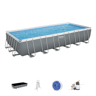 Bestway 24ft x 12ft x 52in Rectangular Above Ground Pool Set w/ Pool Skimmer