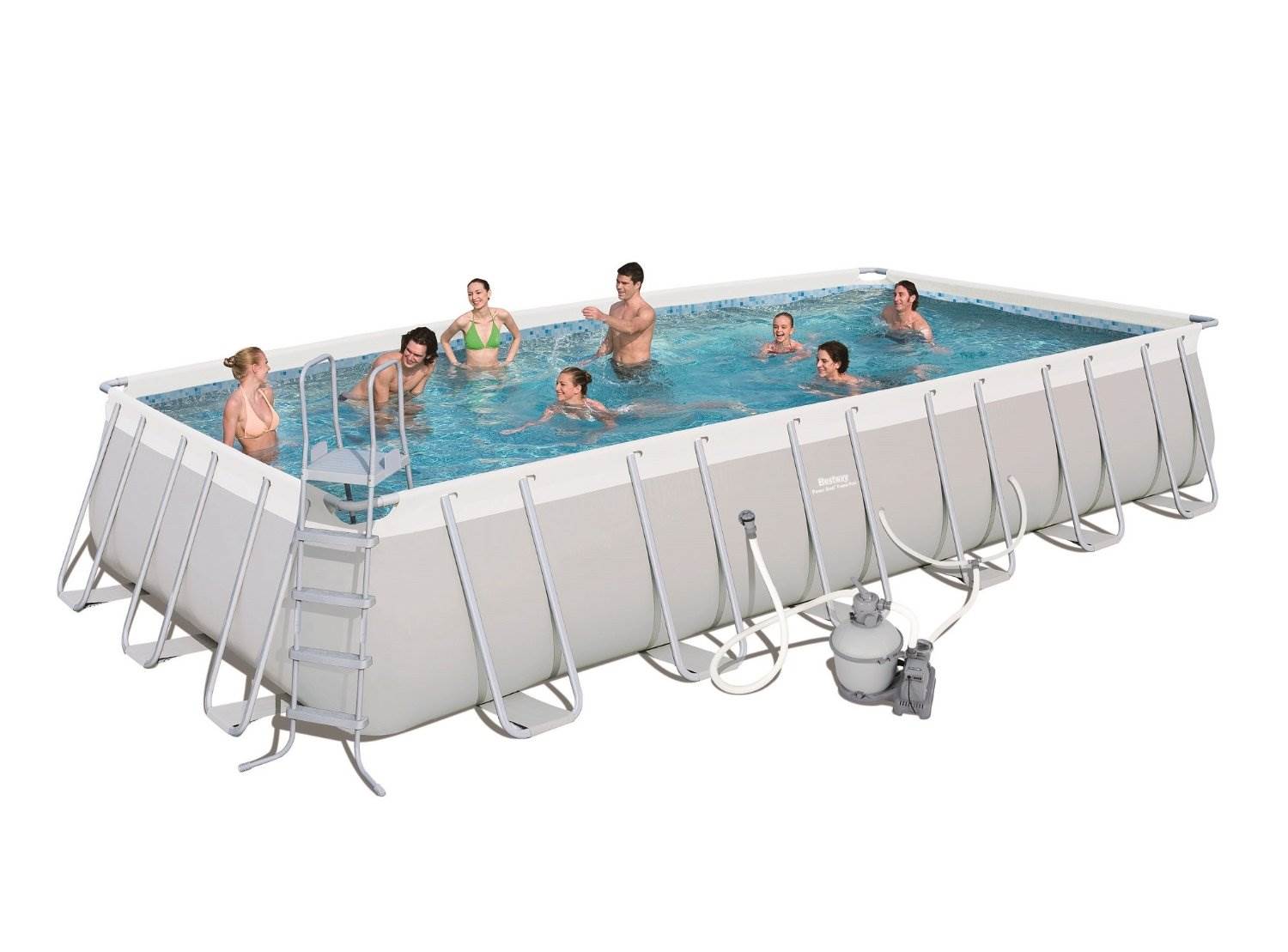 Bestway 24' x 12' x 52" Power Steel Rectangular Above Ground Swimming Pool Set