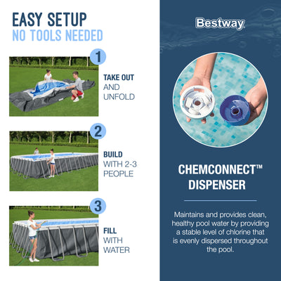 Bestway 24' x 12' x 52" Steel Rectangular Above Ground Pool & Cleaning Solution