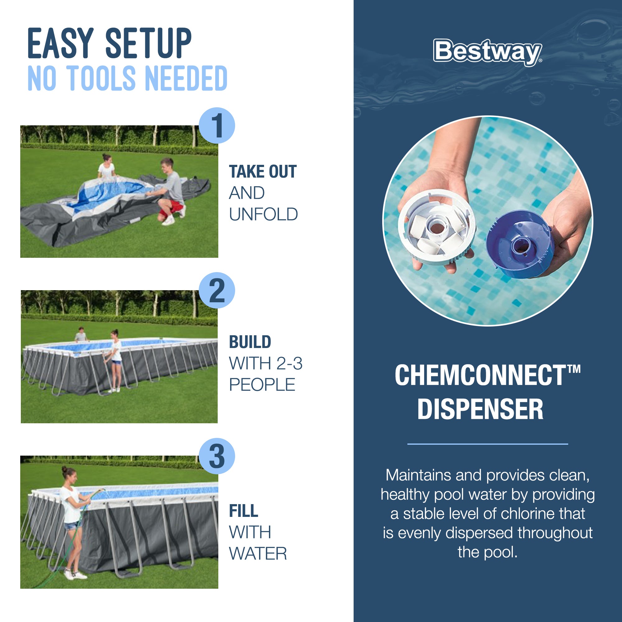 Bestway Power Steel Swimming Pool Set & E-Z Pool All in 1 Solution Blend, 10 Lbs