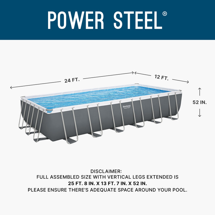 Bestway Power Steel 24' x 12' x 52" Rectangular Above Ground Swimming Pool Set