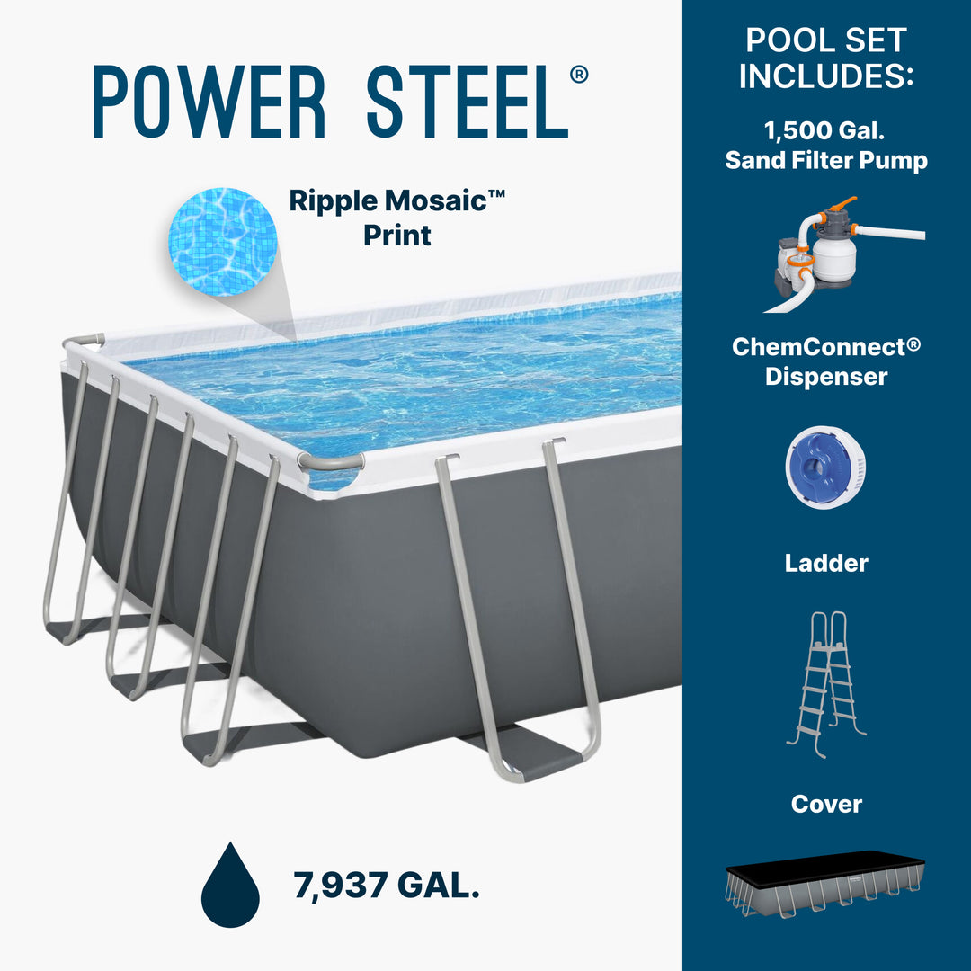 Bestway Power Steel 24' x 12' x 52" Rectangular Above Ground Swimming Pool Set