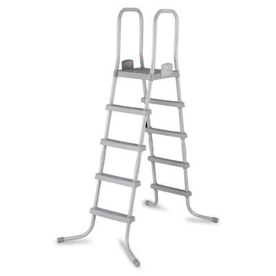 Bestway 52 In SteelPool Safety Ladder w/ No-Slip 9x36-Inch Vinyl Pool Ladder Mat