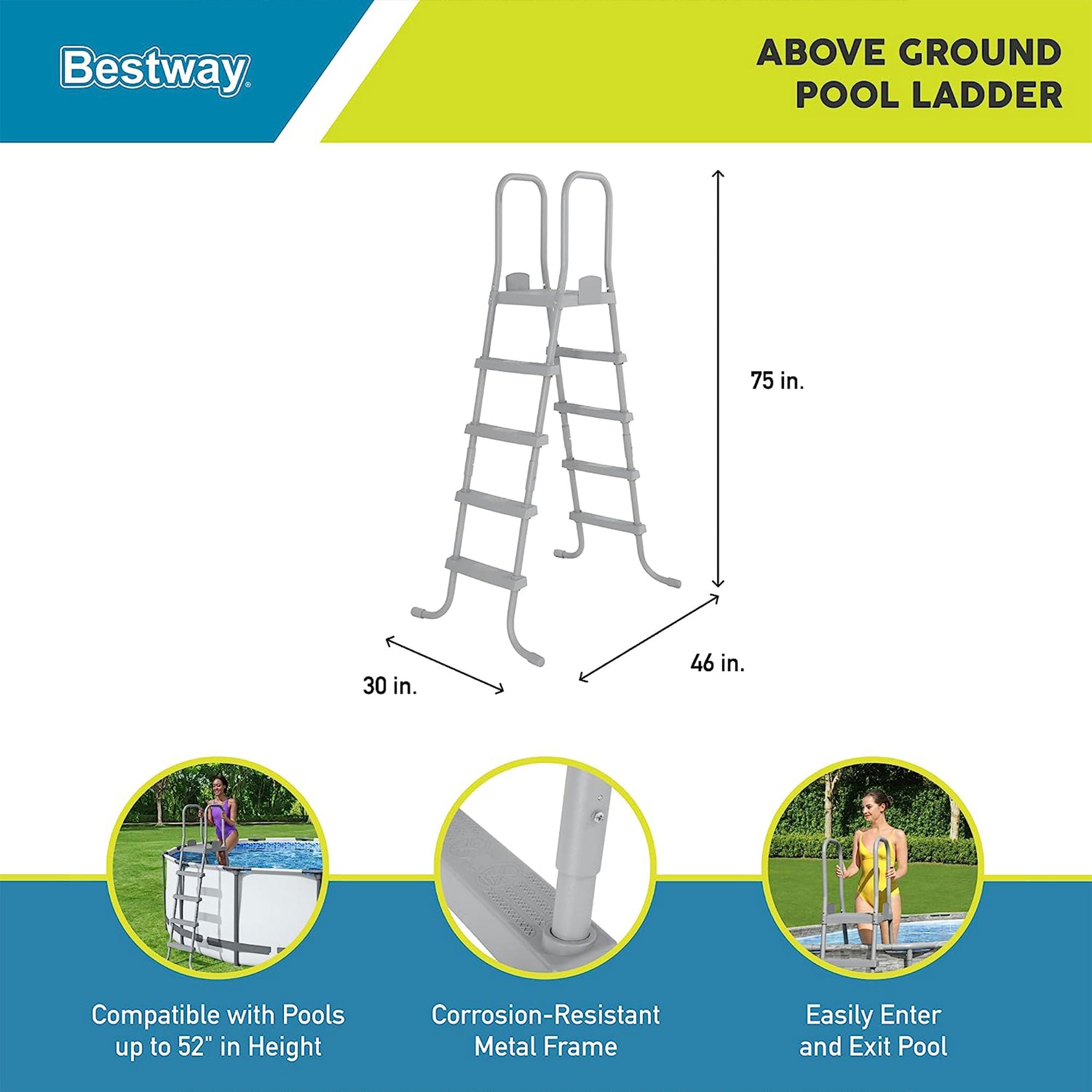 Bestway 52" Steel Above Ground Swimming Pool Ladder No-Slip Steps (Open Box) - VMInnovations
